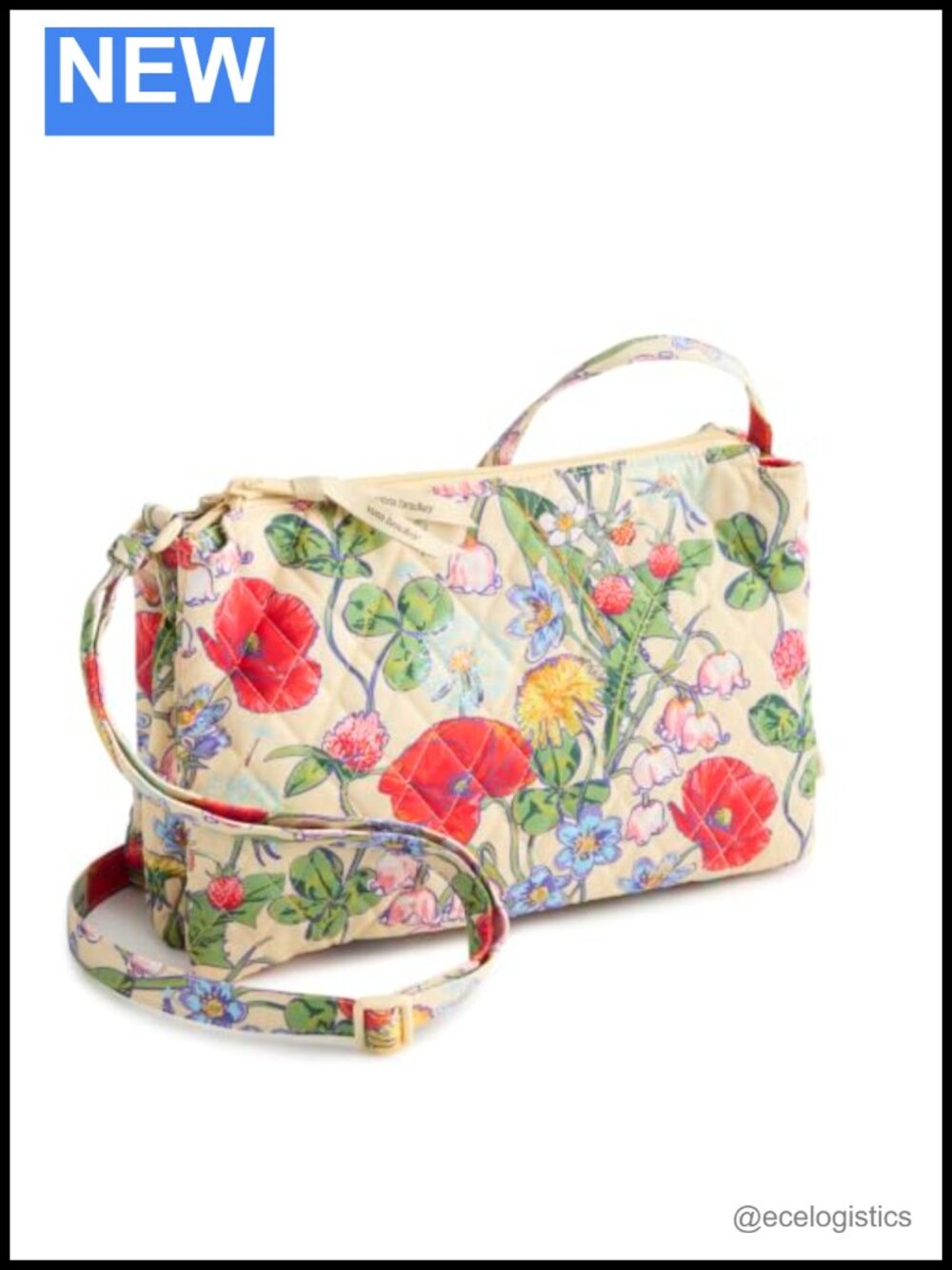 Quilted Cotton Crossbody Bag with Adjustable Strap, 3 Compartments, Zip Pockets